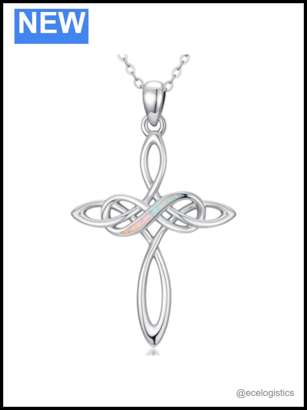 Sterling Silver Celtic Cross Infinity Opal Pendant Necklace